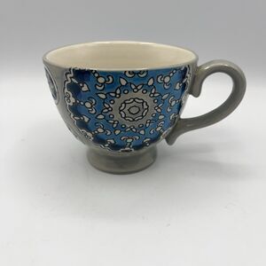 Dutch Wax Mug Coastline Collection Textured Gray Blue Medallion Footed